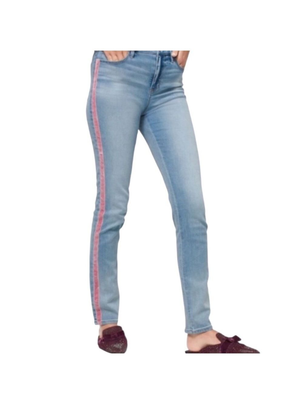 White House Black Market Slim Ankle Jeans High Rise Pink Velvet Blue Size 10